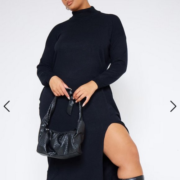 PrettyLittleThing | Black Crew Neck Fleeceback Sweat Maxi Dress Sz 10U 8 USA NWT - Picture 1 of 5